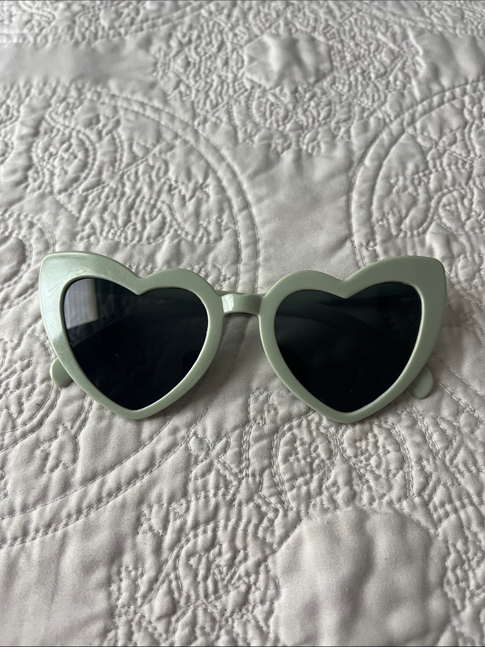 Heart-Shaped Sunglasses in Light Sage